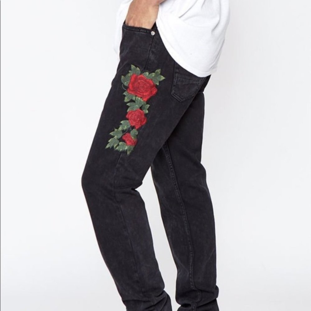 Pacsun Skinny Stretch Rose Embroidered Jeans 28x30